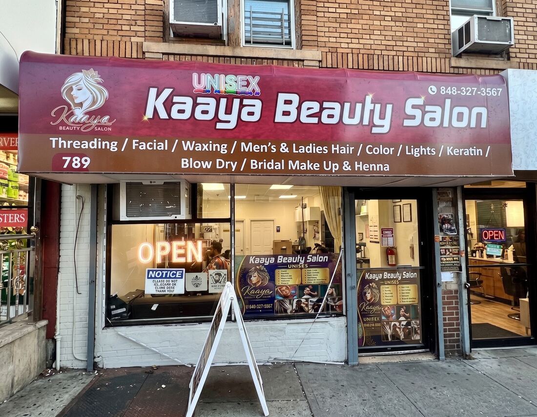 Kaaya Beauty Salon storefront at 789 Newark Avenue, Jersey City